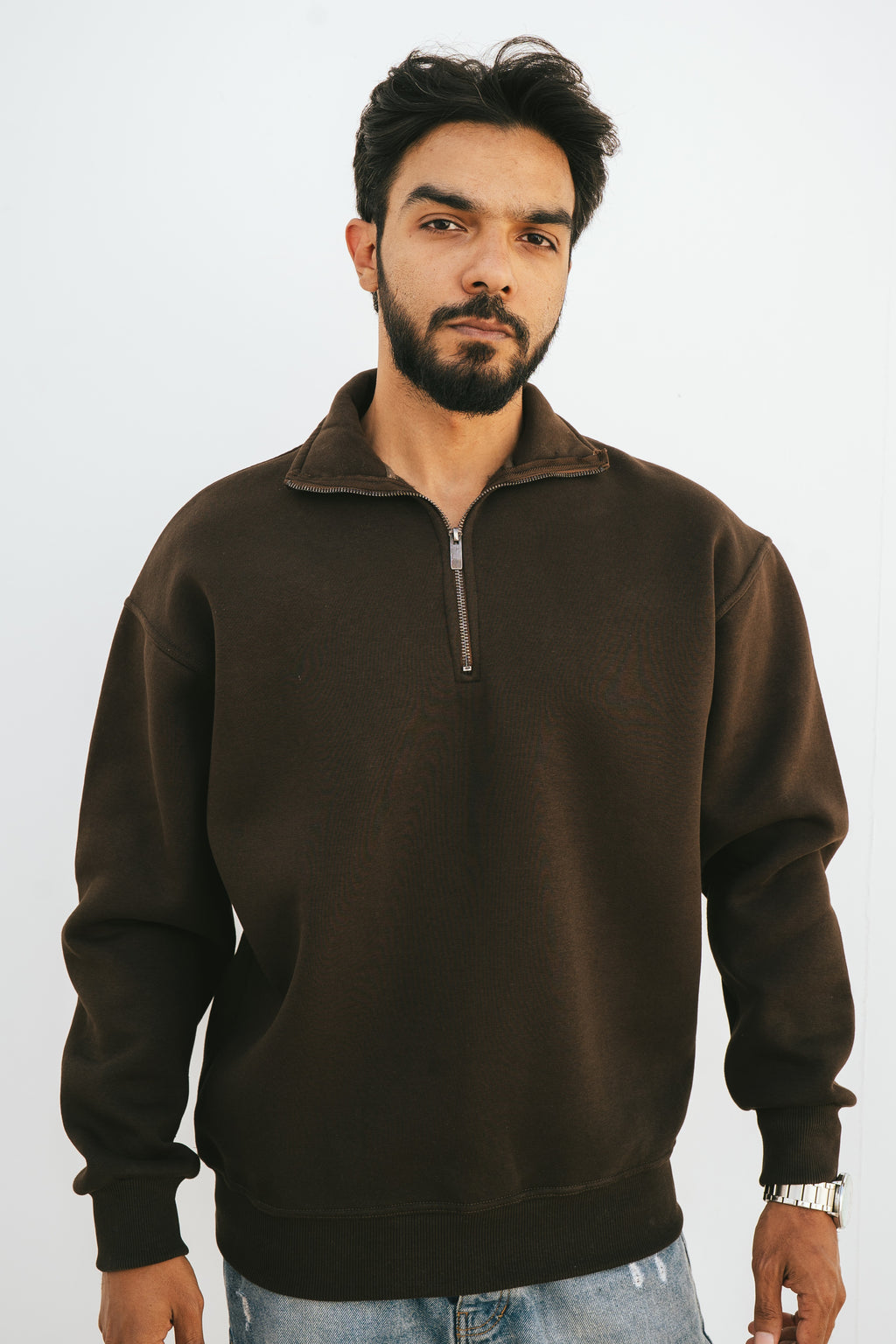 Half-Zip Sweatshirt (Dark Brown)