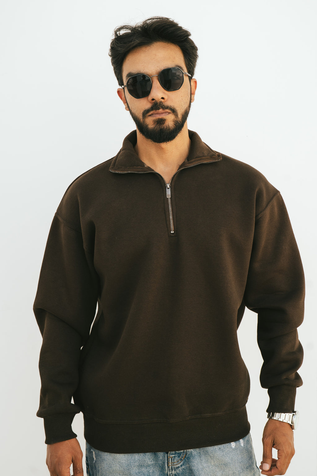 Half-Zip Sweatshirt (Dark Brown)