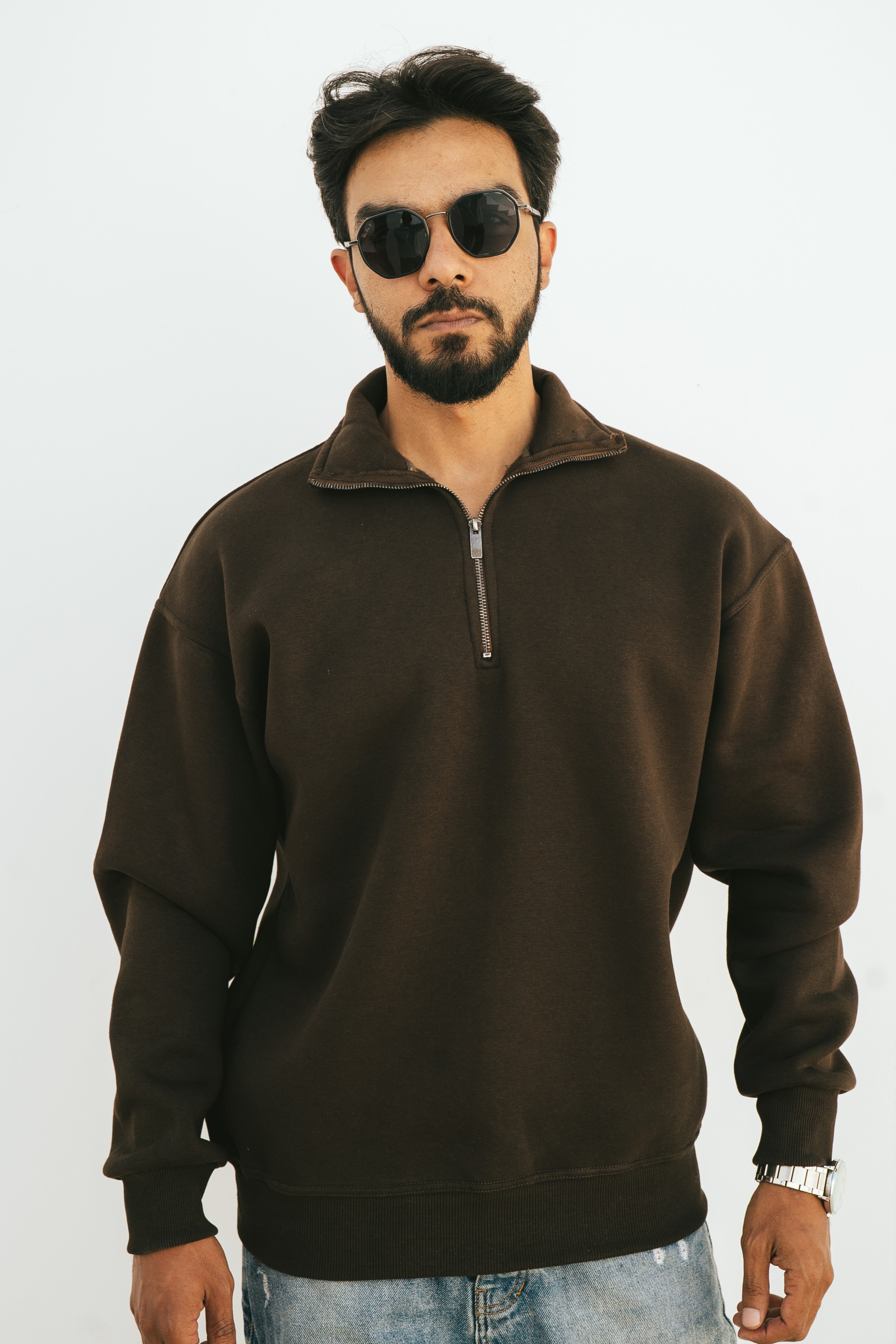 Half-Zip Sweatshirt (Dark Brown)