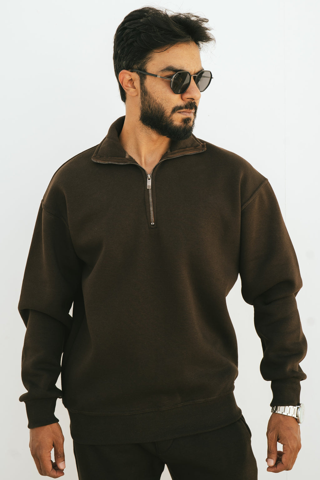 Half-Zip Sweatshirt (Dark Brown)