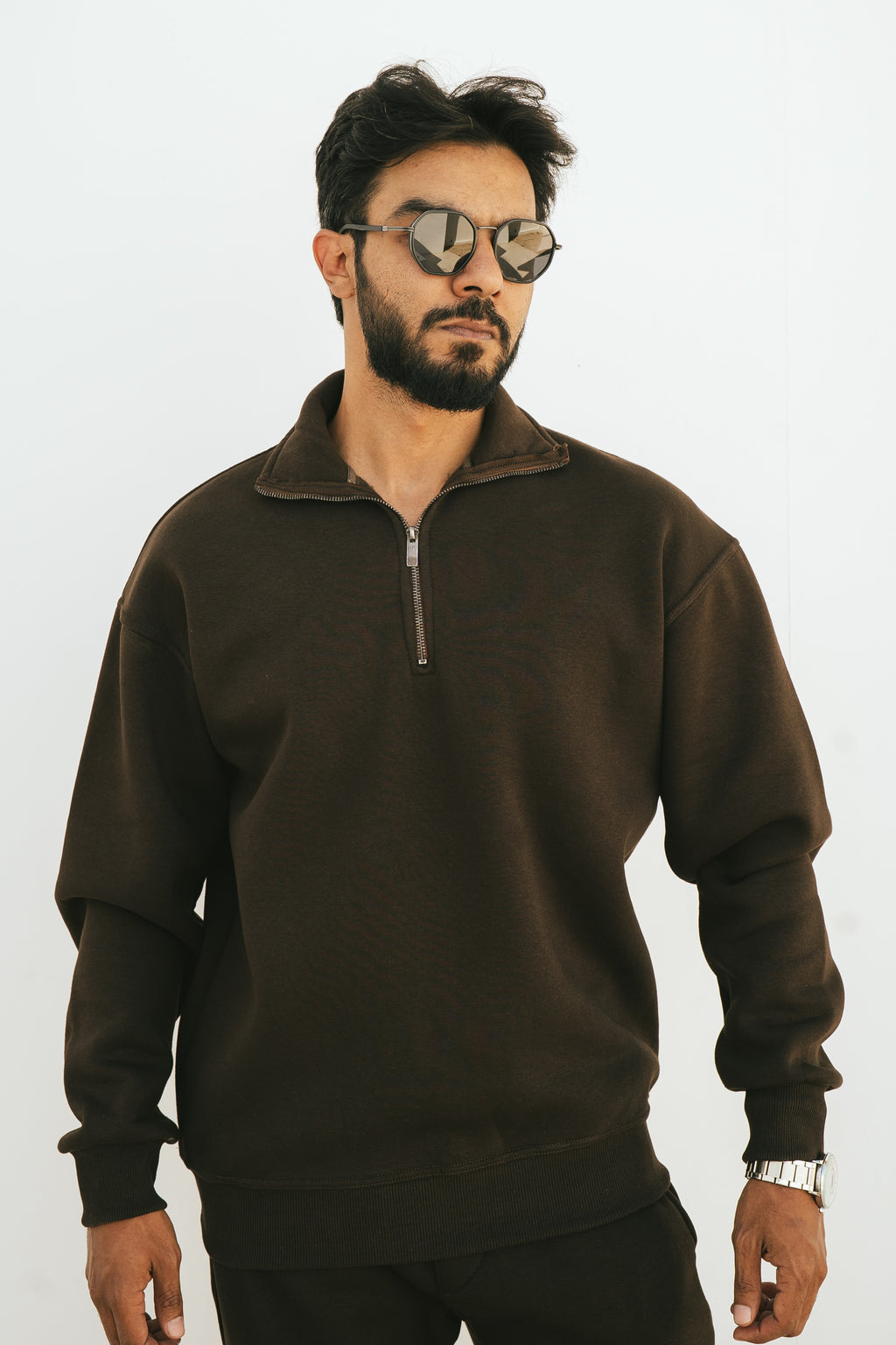Half-Zip Sweatshirt (Dark Brown)