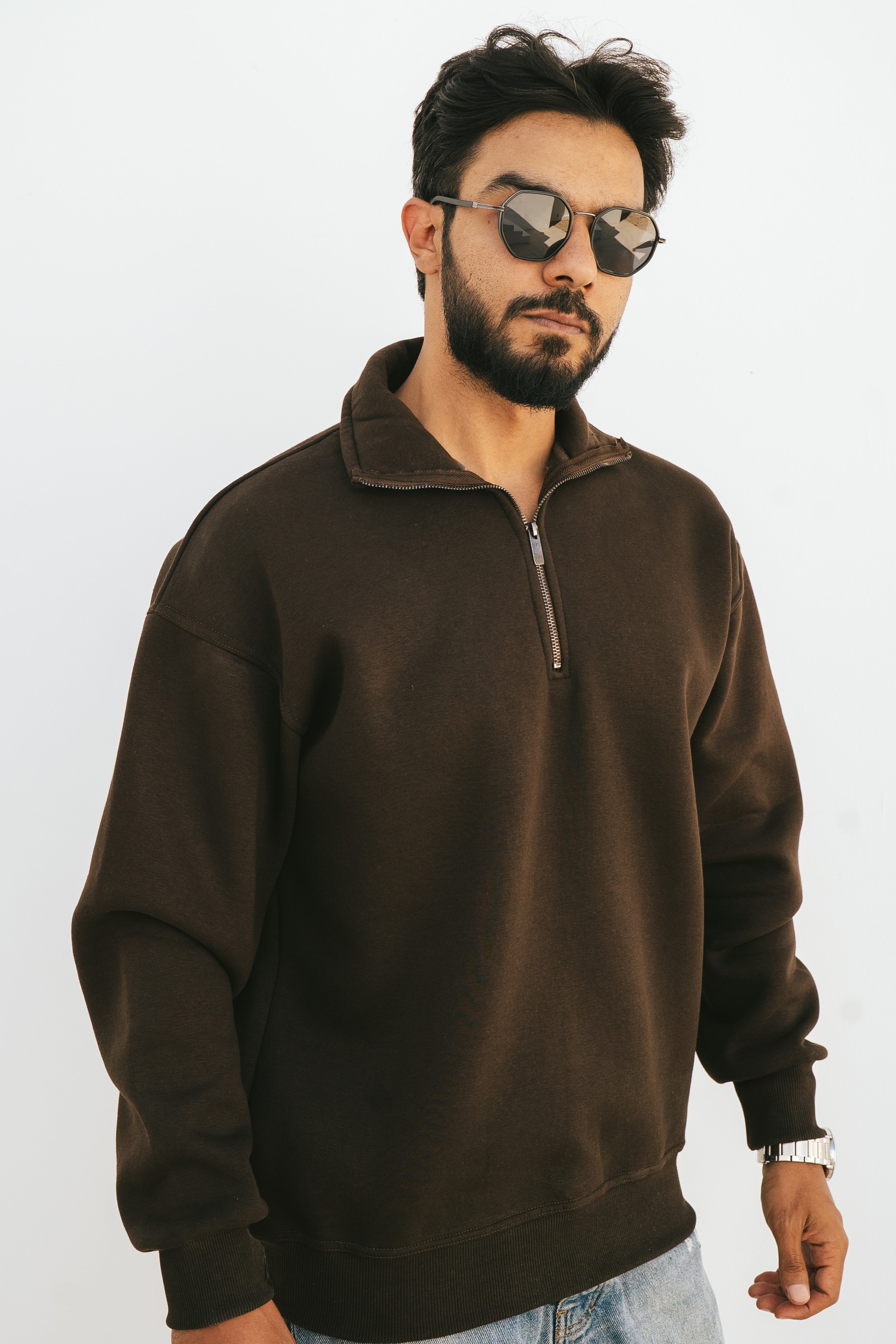 Half-Zip Sweatshirt (Dark Brown)