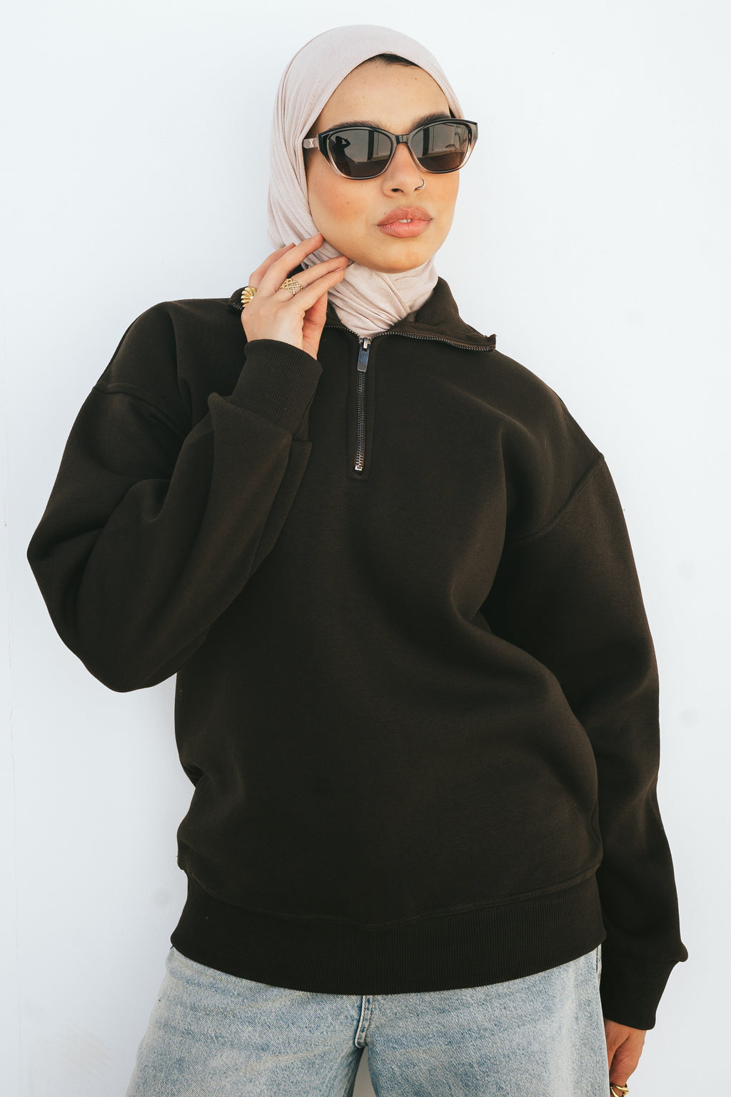 Half-Zip Sweatshirt (Dark Brown)