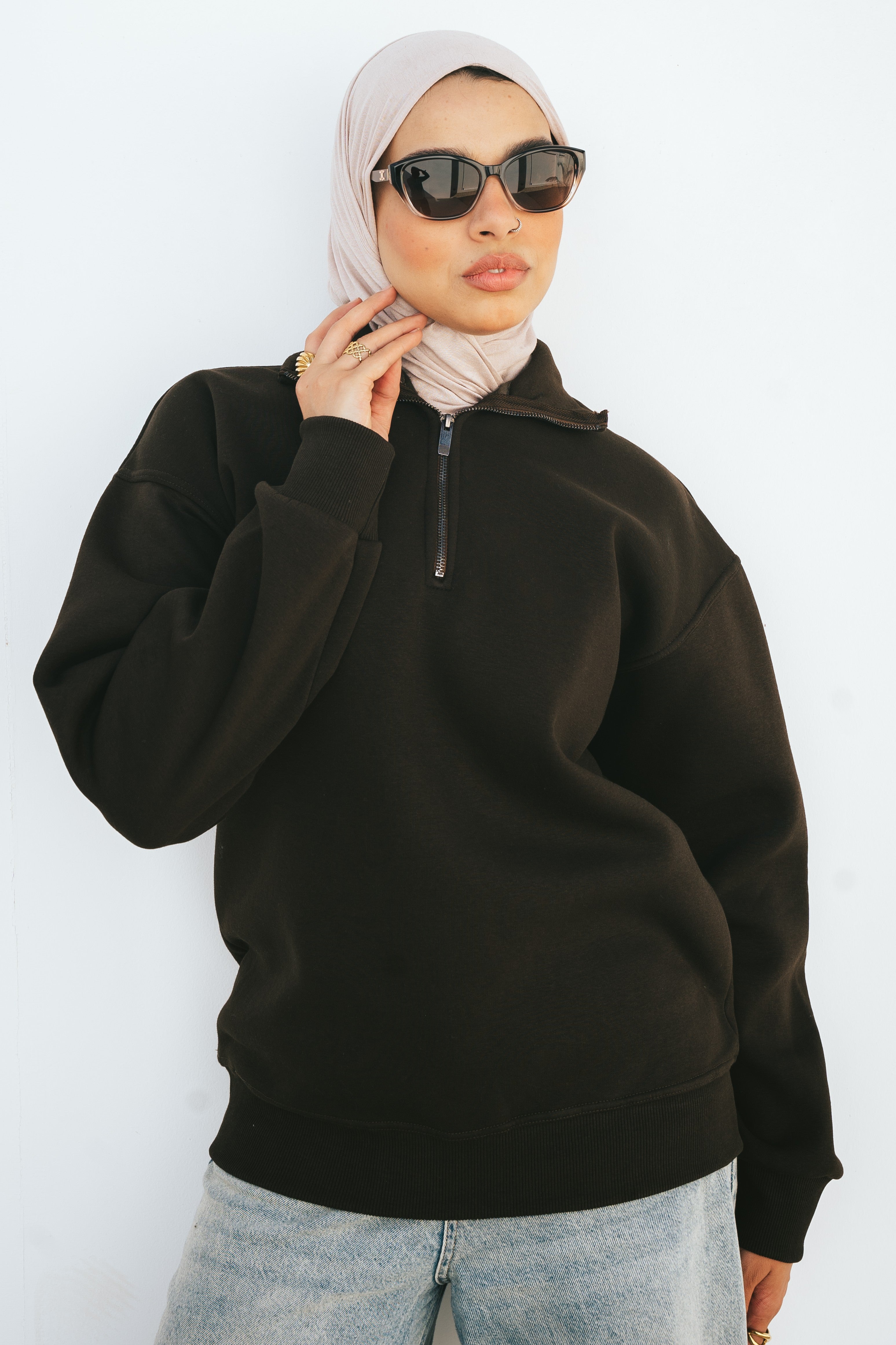 Half-Zip Sweatshirt (Dark Brown)