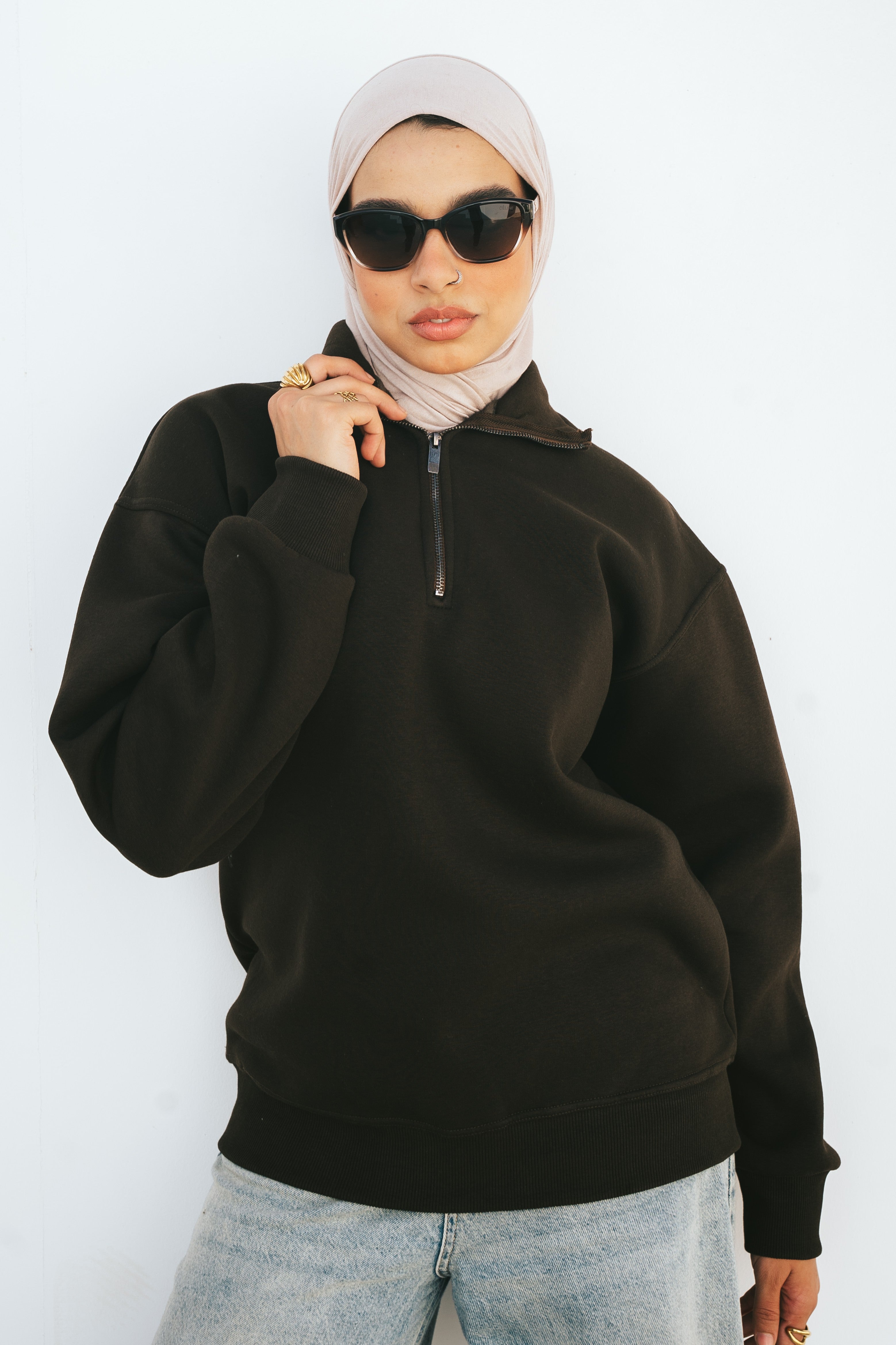 Half-Zip Sweatshirt (Dark Brown)