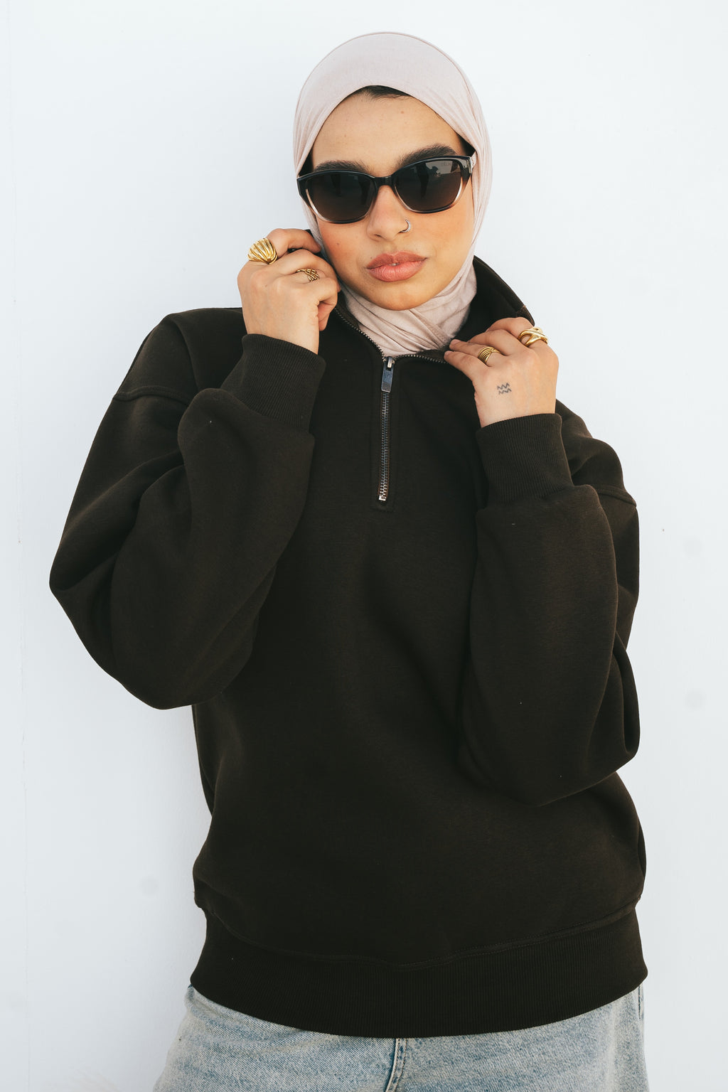Half-Zip Sweatshirt (Dark Brown)