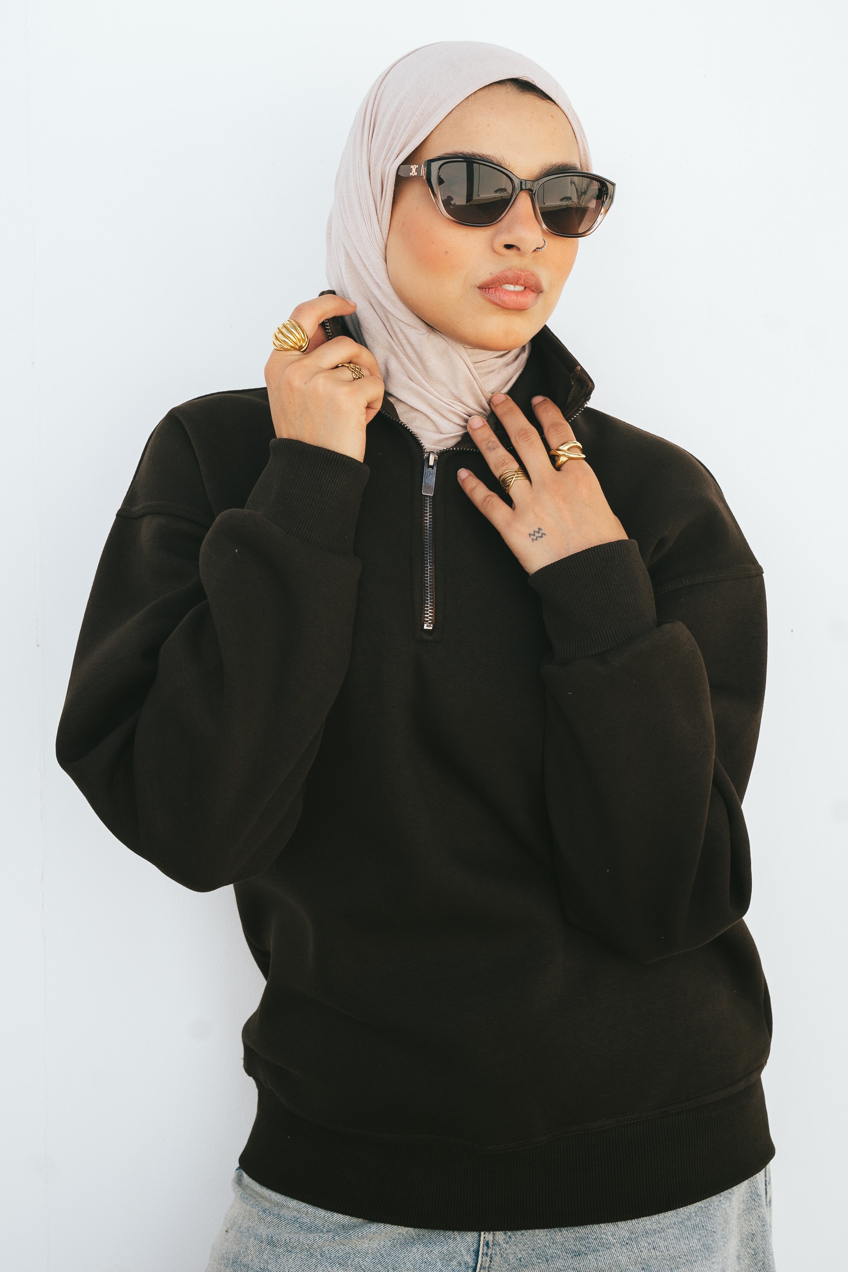 Half-Zip Sweatshirt (Dark Brown)