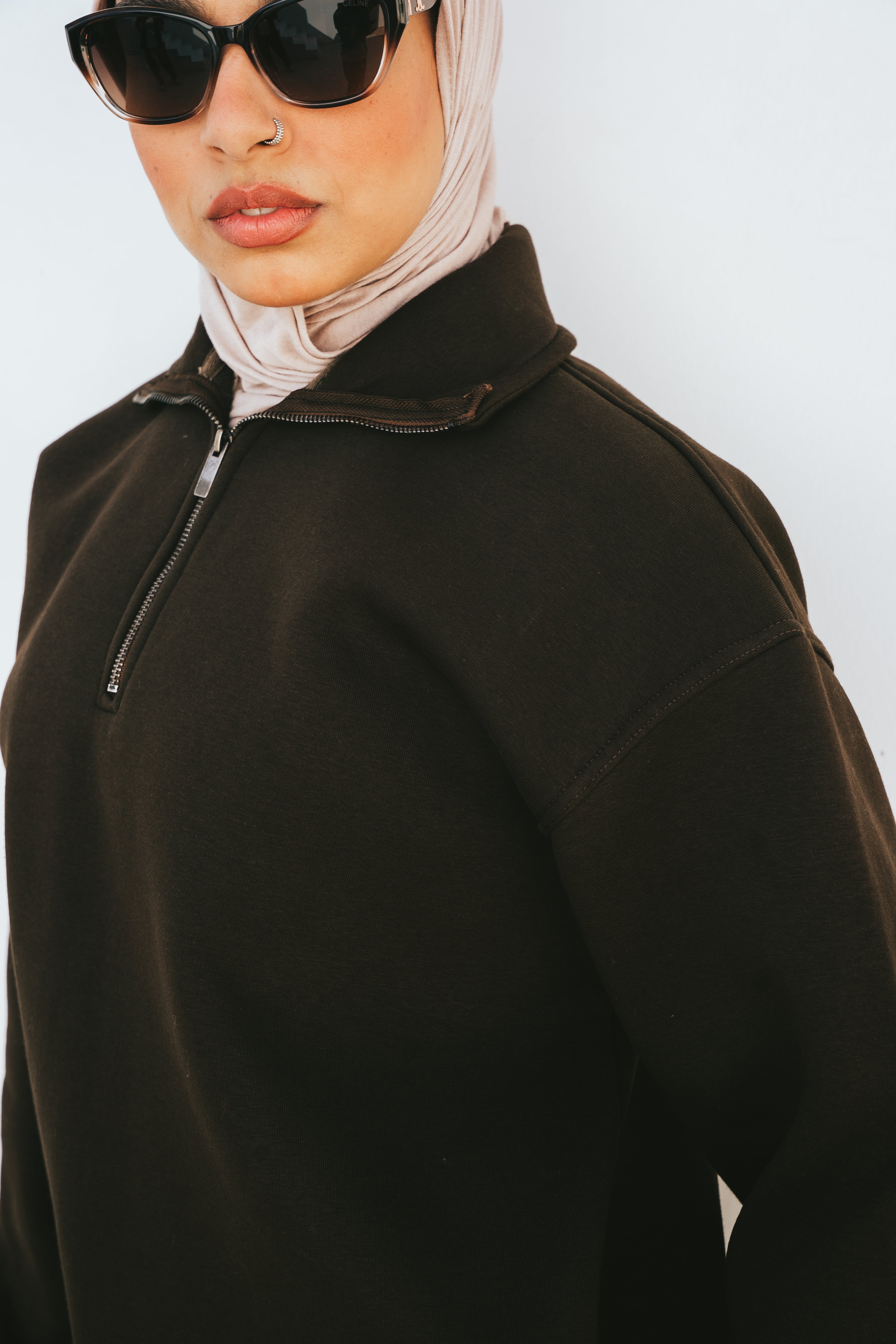 Half-Zip Sweatshirt (Dark Brown)