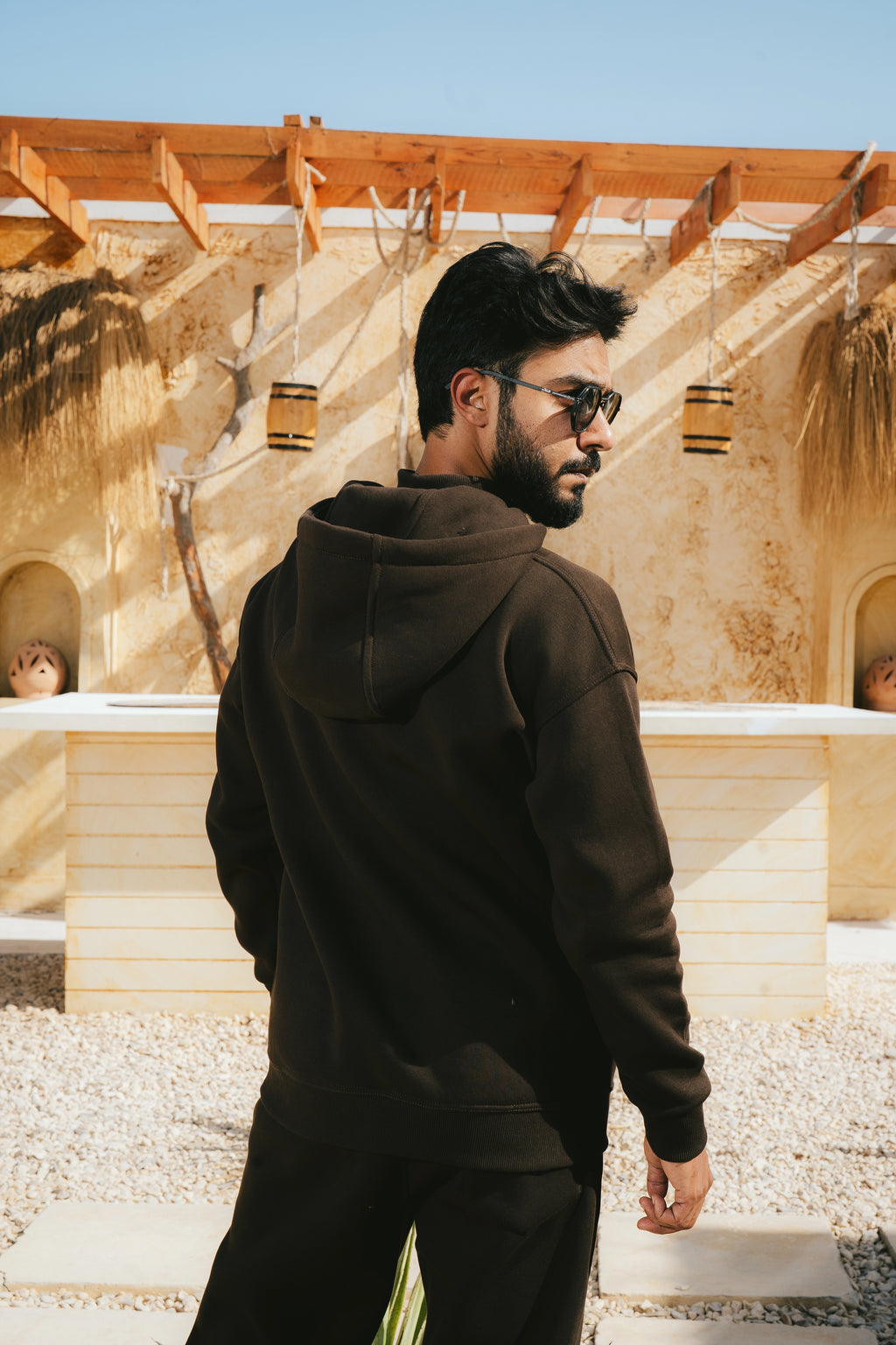 H-Neck Hoodie (Dark Brown)