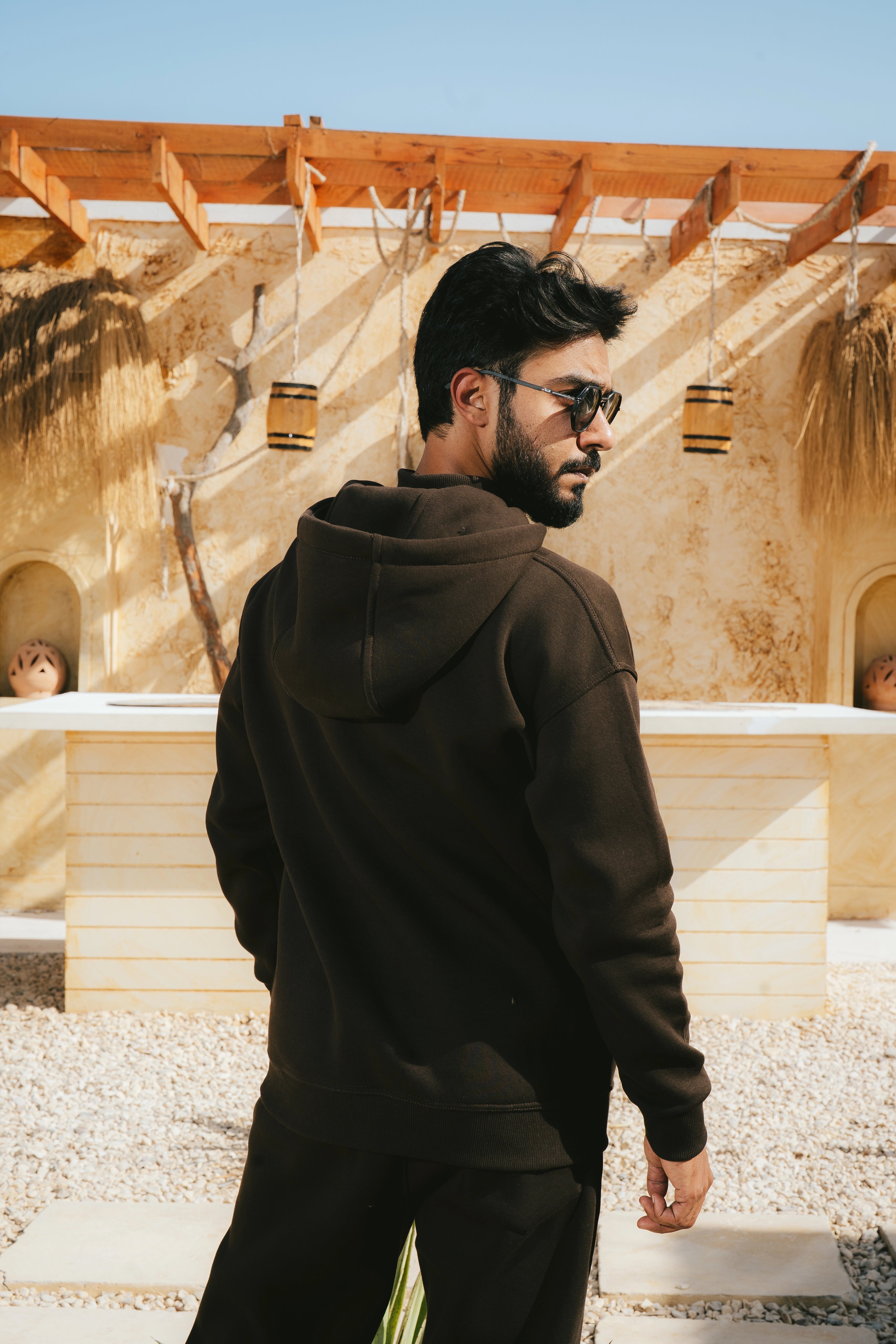 H-Neck Hoodie (Dark Brown)