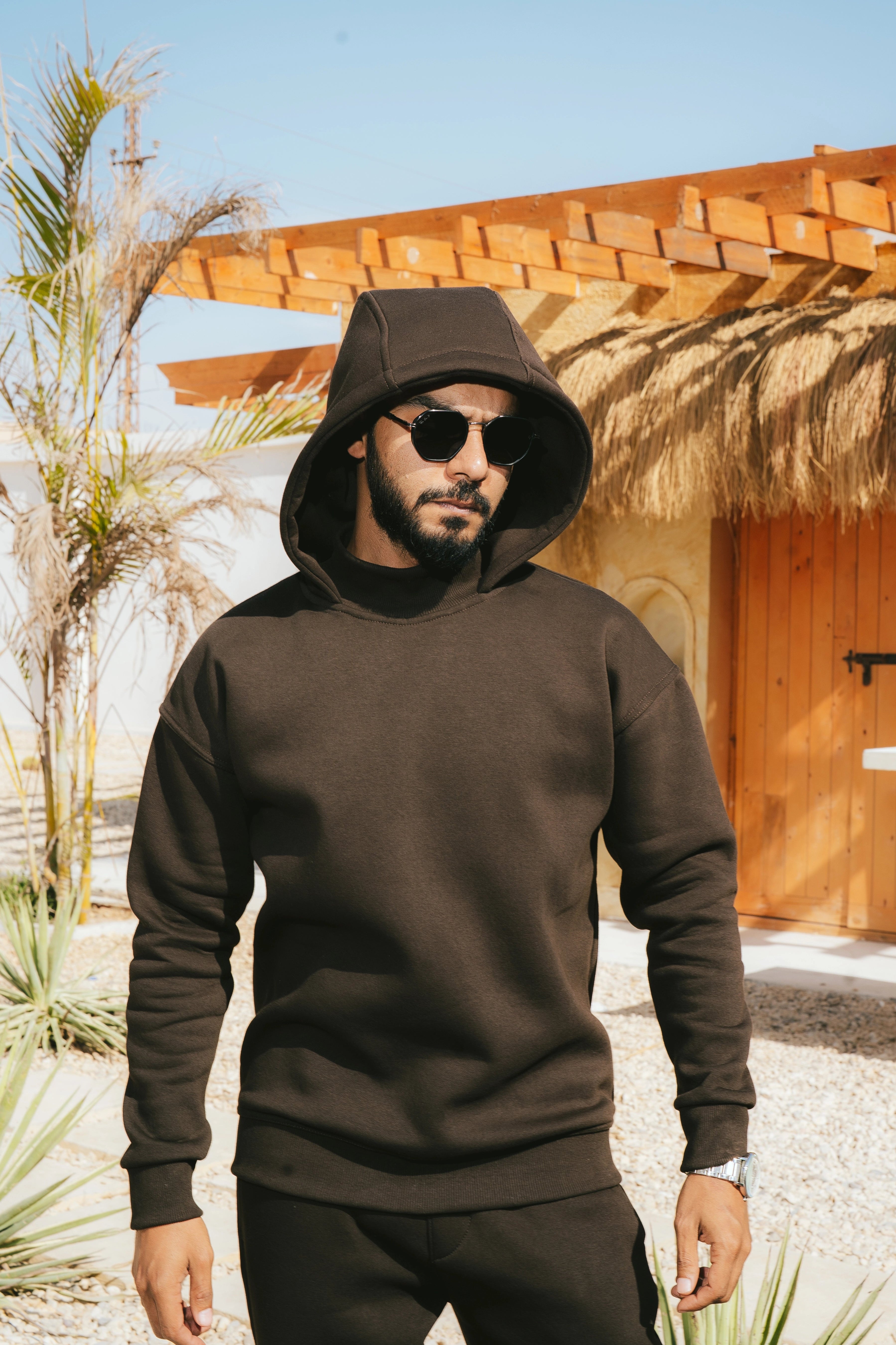 H-Neck Hoodie (Dark Brown)