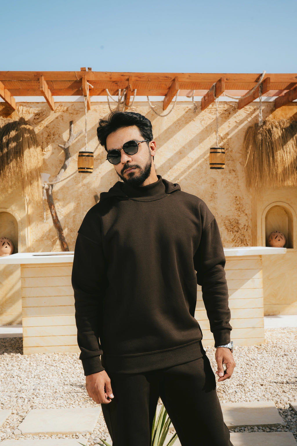 H-Neck Hoodie (Dark Brown)