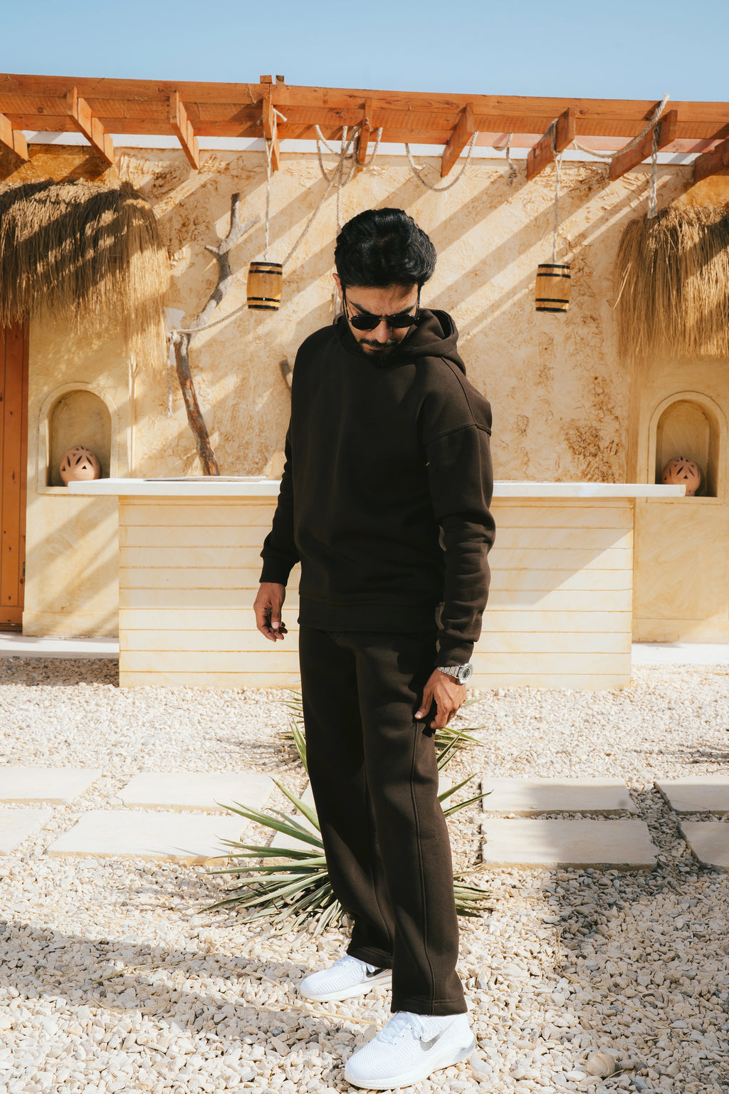 H-Neck Hoodie (Dark Brown)