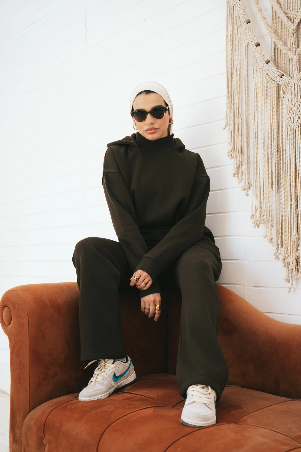 H-Neck Hoodie (Dark Brown)