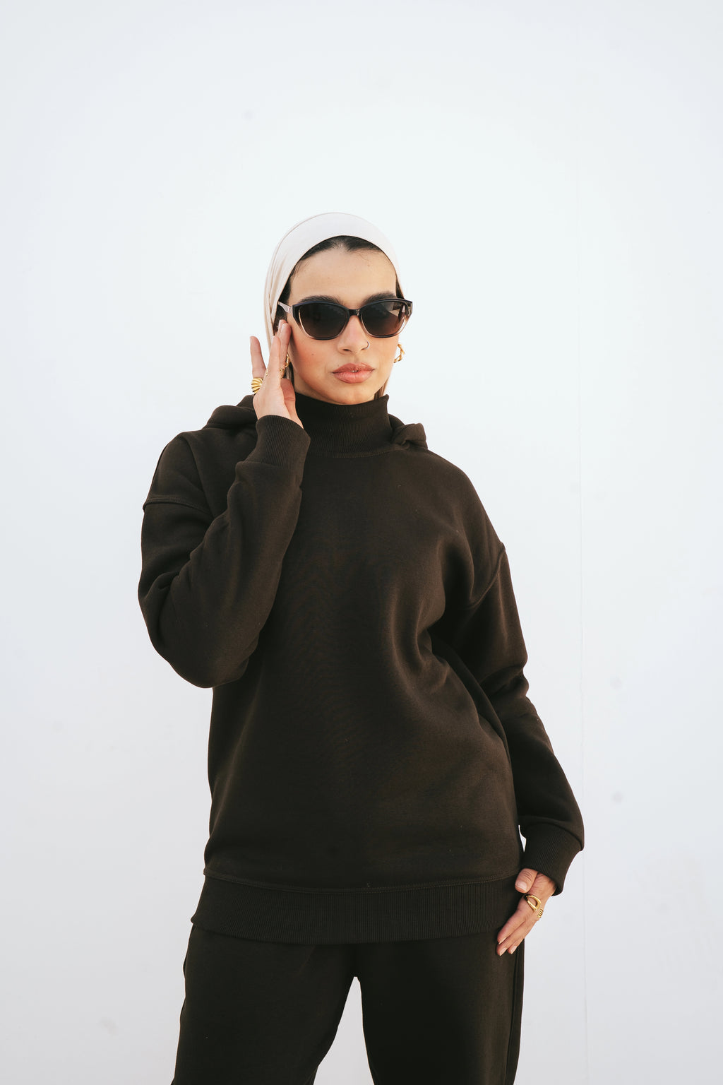 H-Neck Hoodie (Dark Brown)