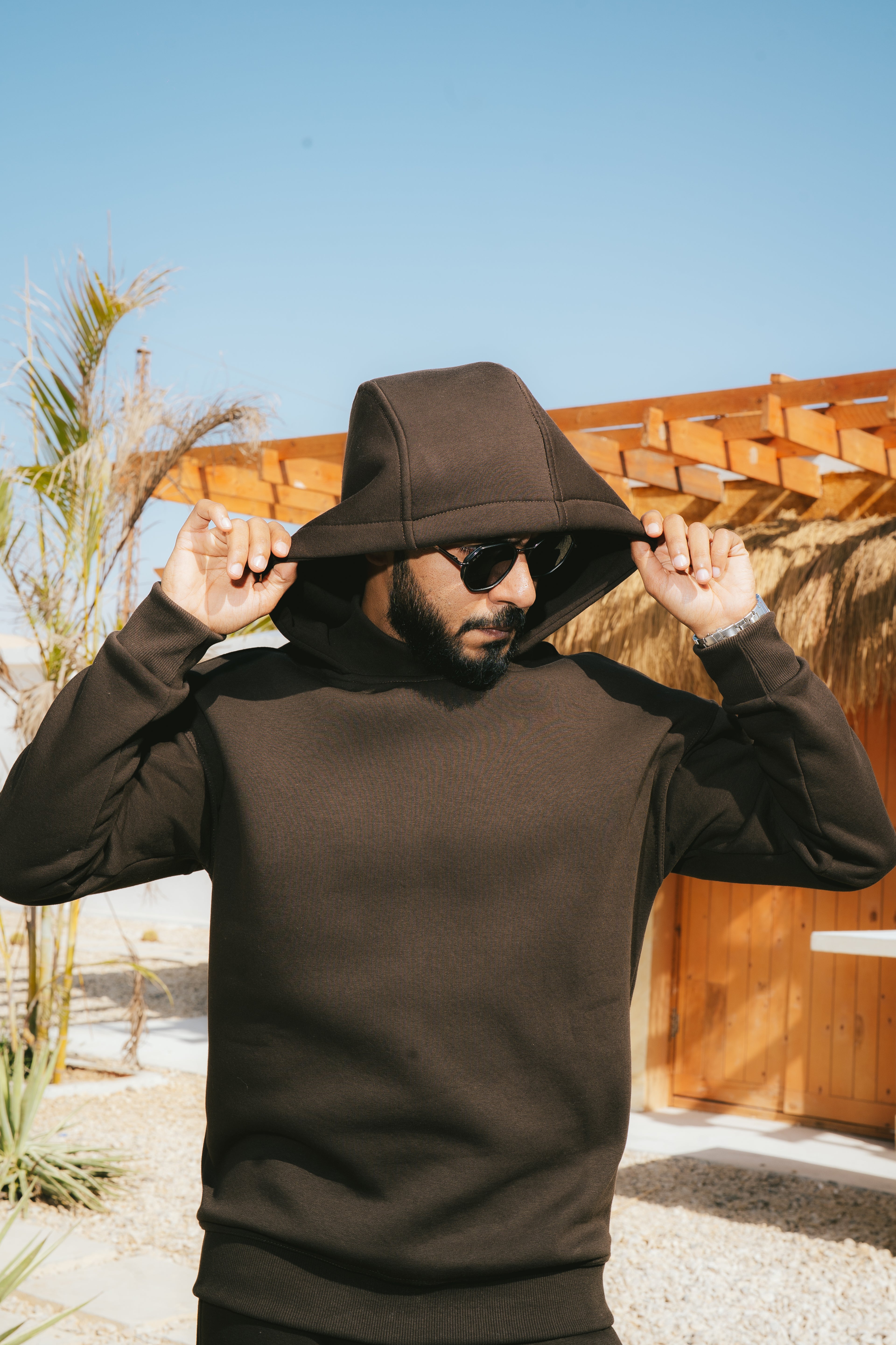 H-Neck Hoodie (Dark Brown)