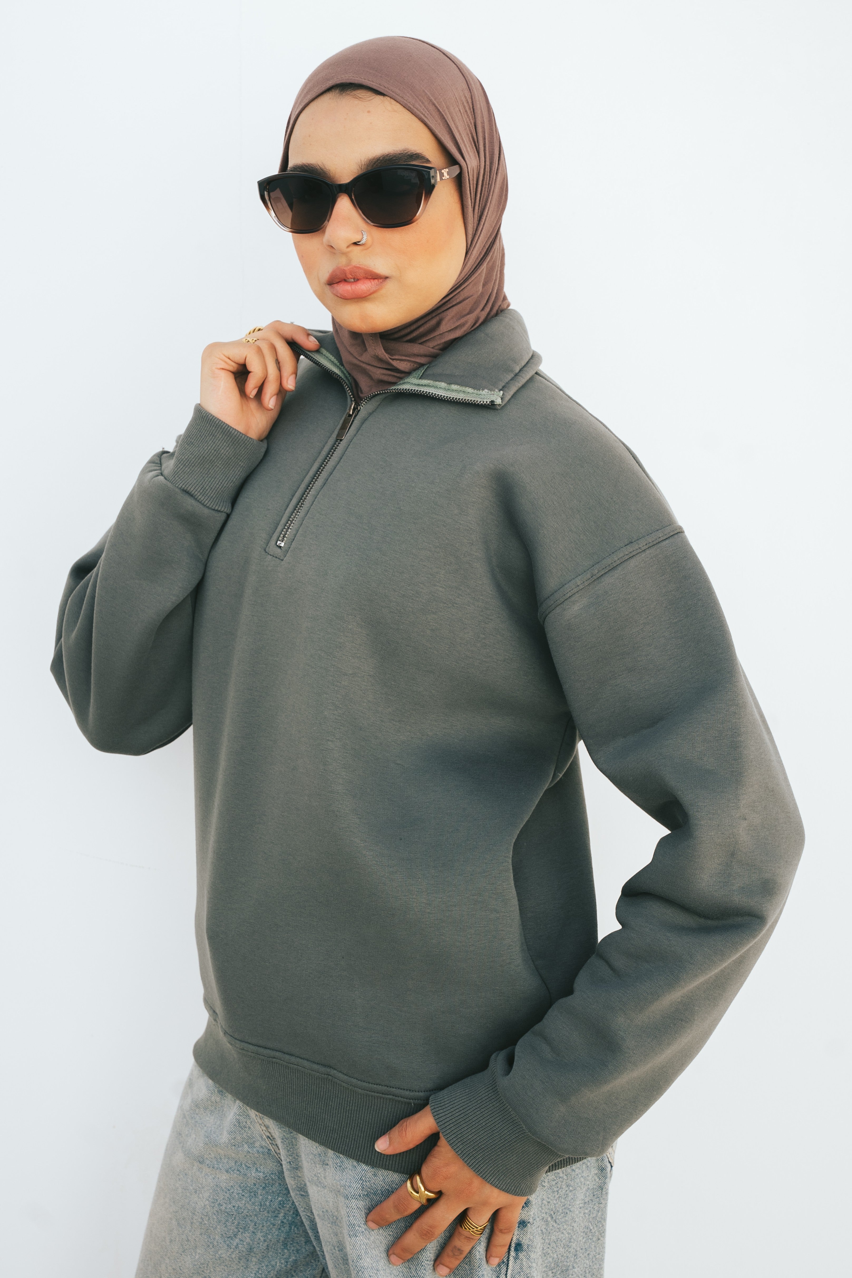 Half-Zip Sweatshirt (Forest Green)