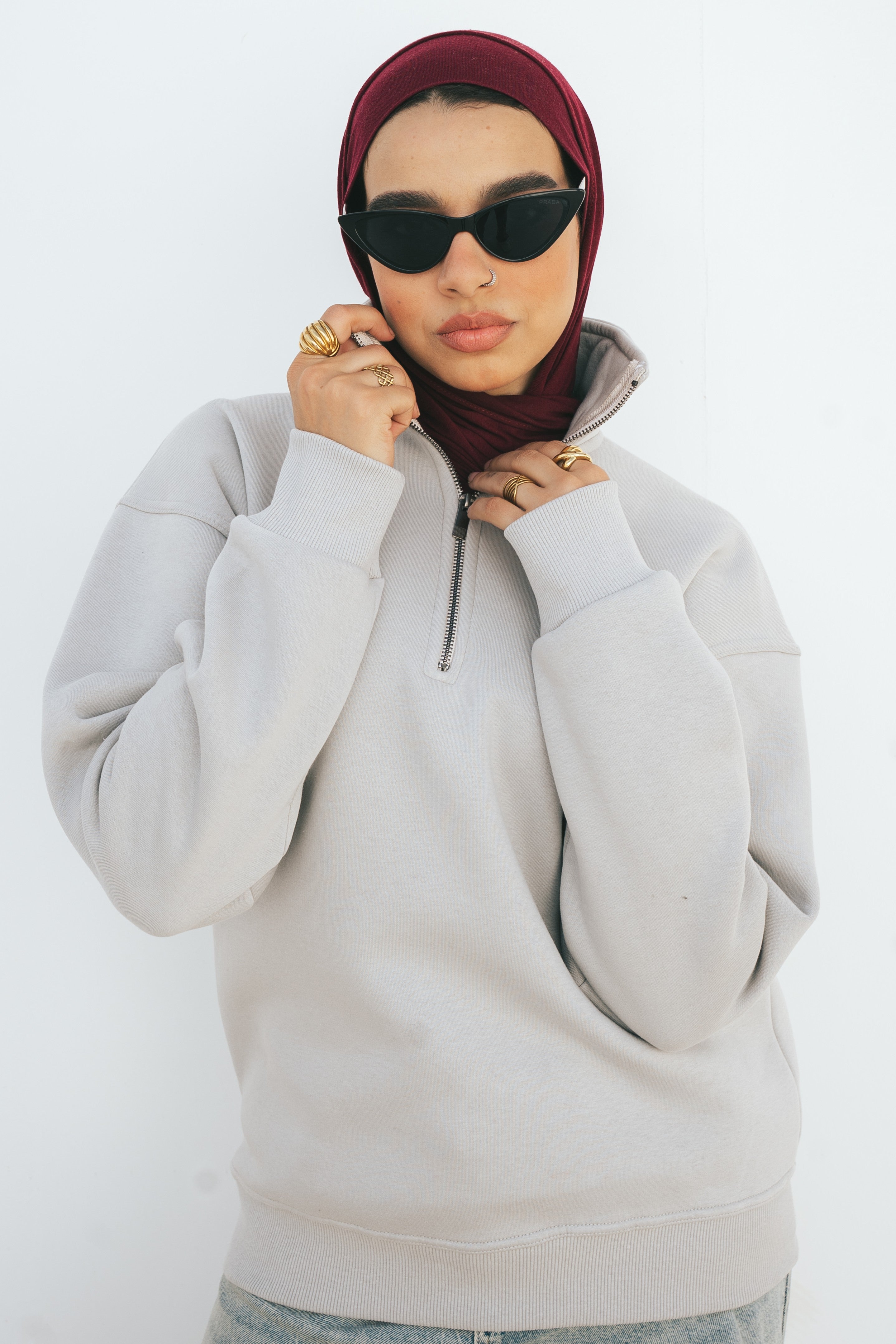 Half-Zip Sweatshirt (Light Gray)