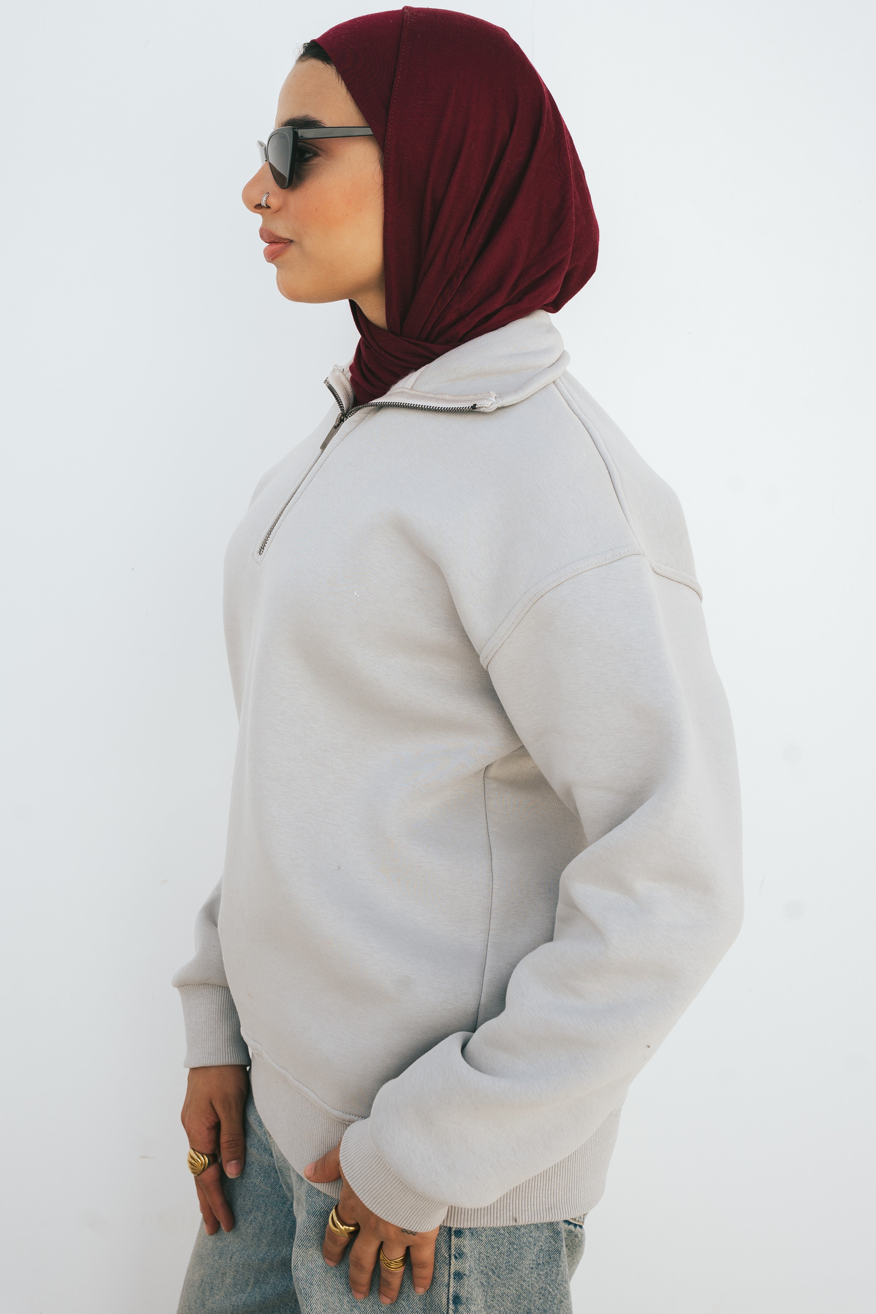 Half-Zip Sweatshirt (Light Gray)