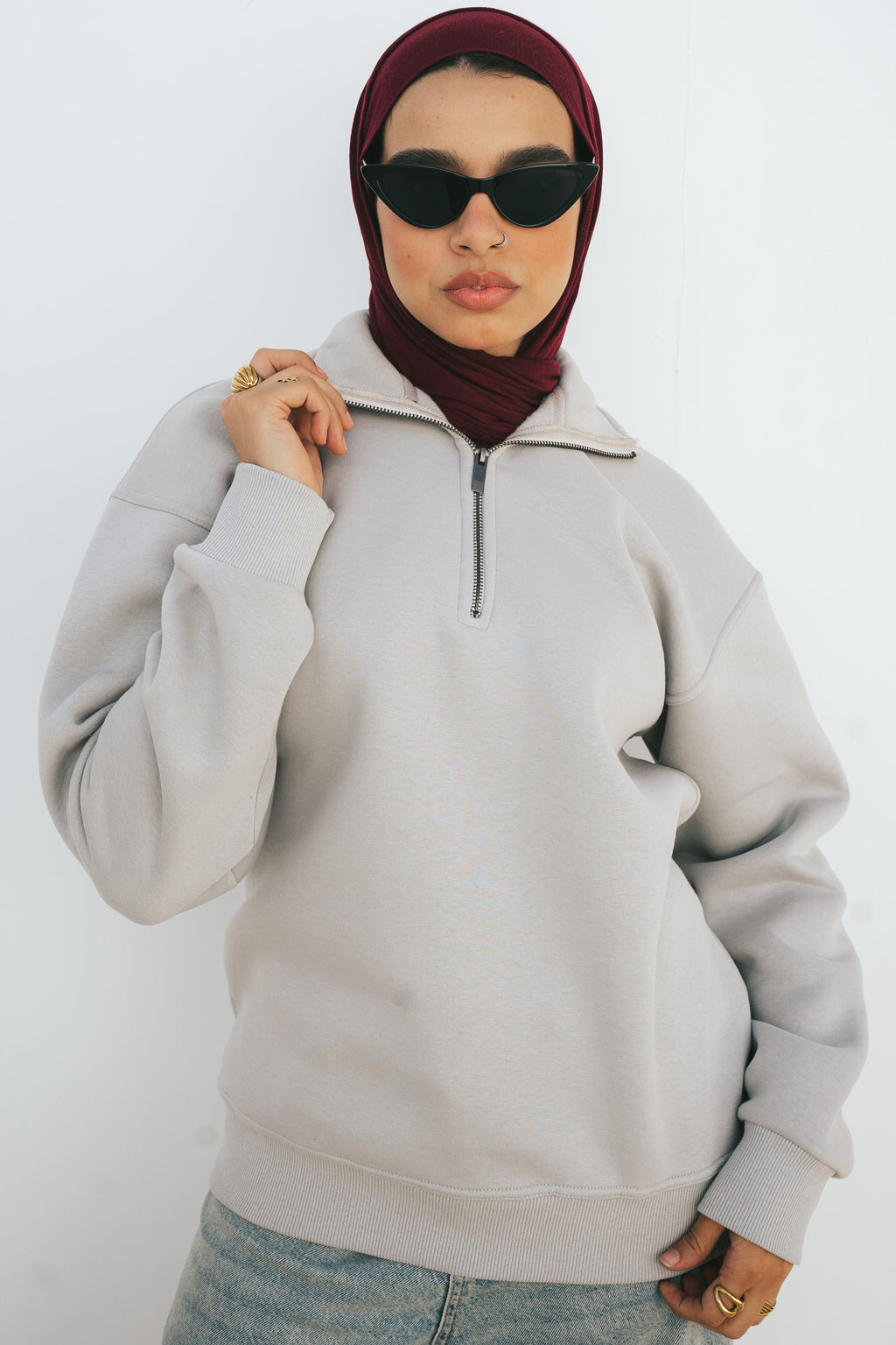 Half-Zip Sweatshirt (Light Gray)