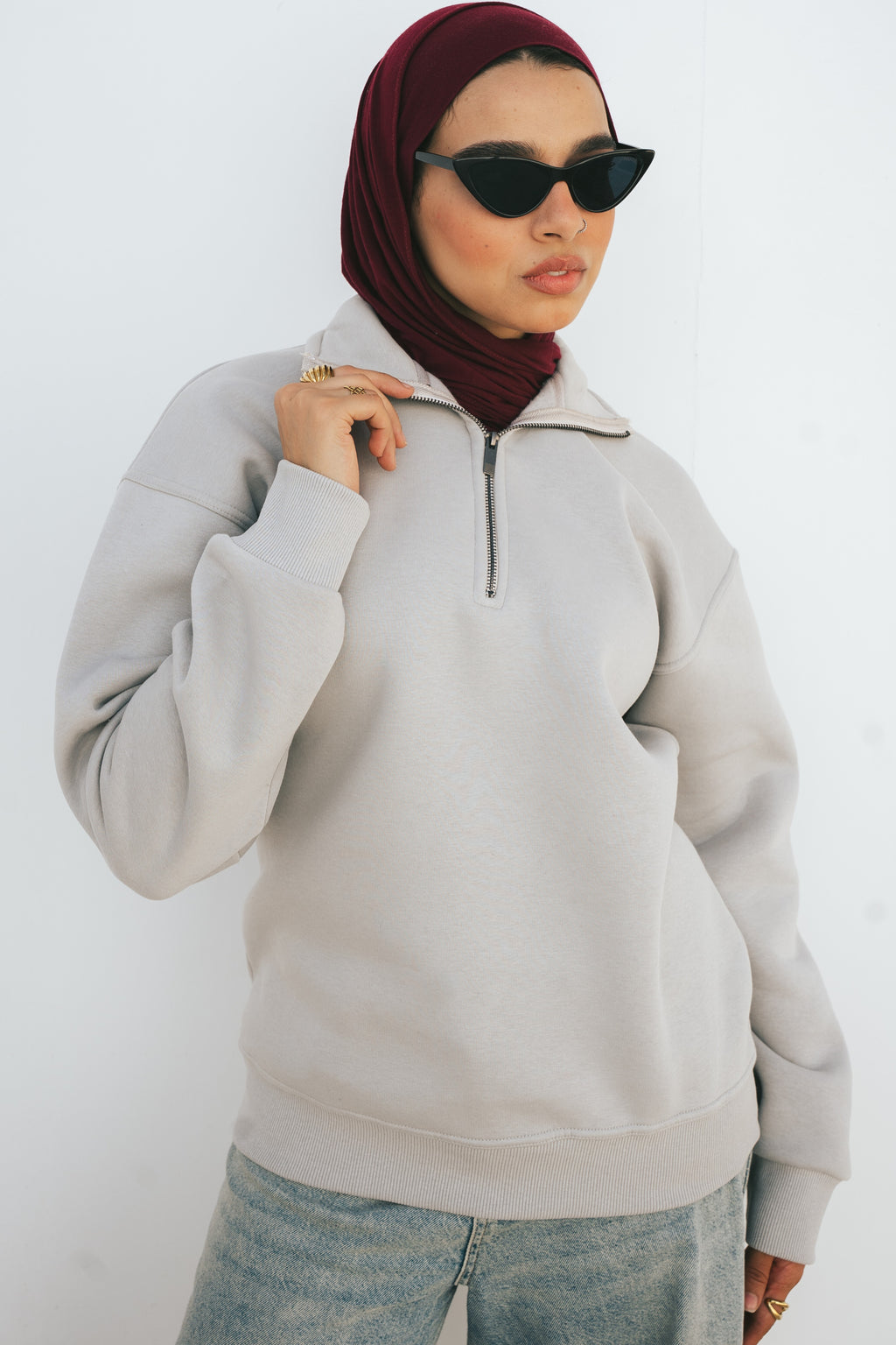 Half-Zip Sweatshirt (Light Gray)