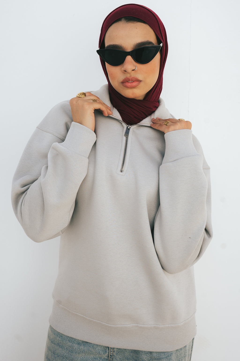 Half-Zip Sweatshirt (Light Gray)