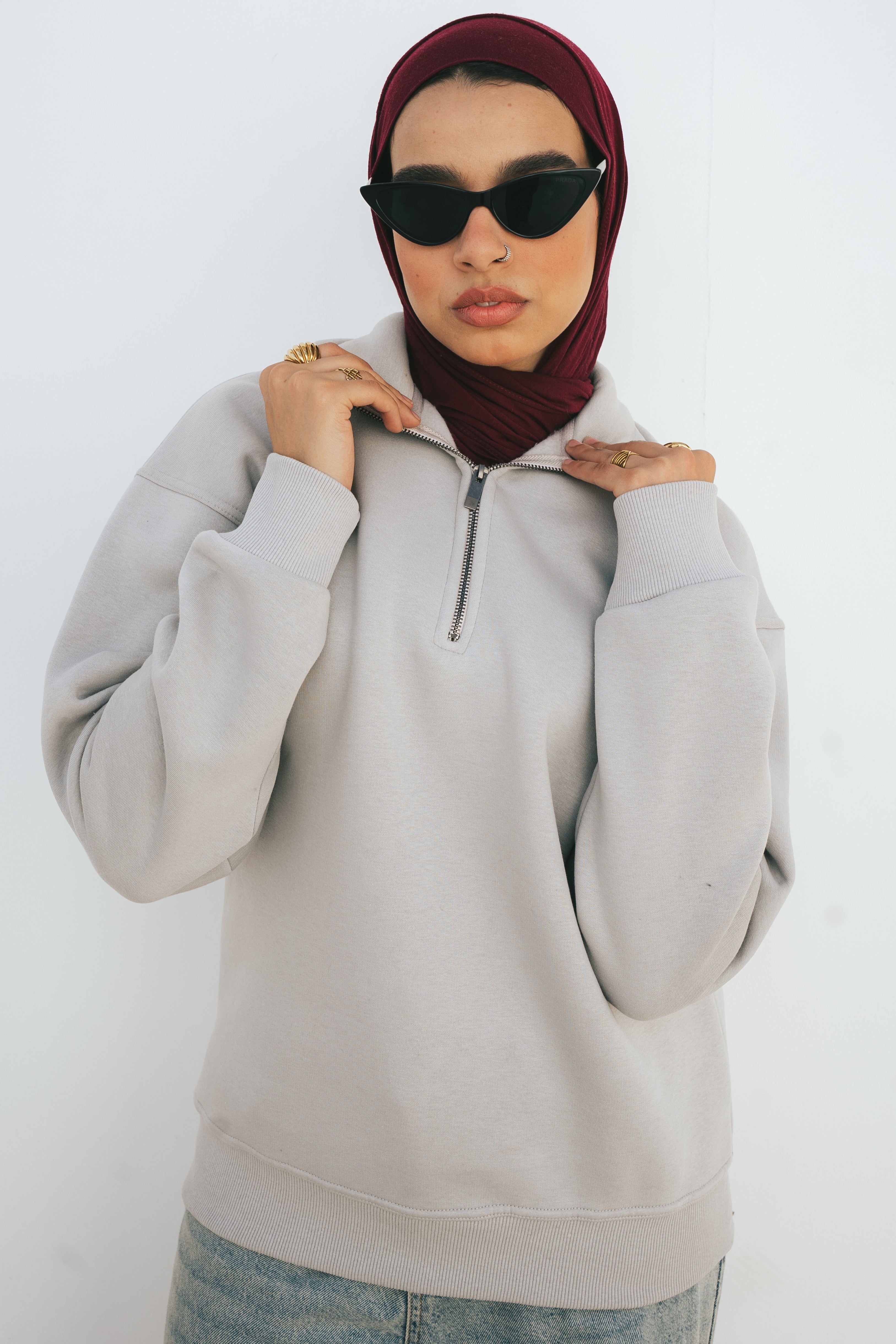 Half-Zip Sweatshirt (Light Gray)