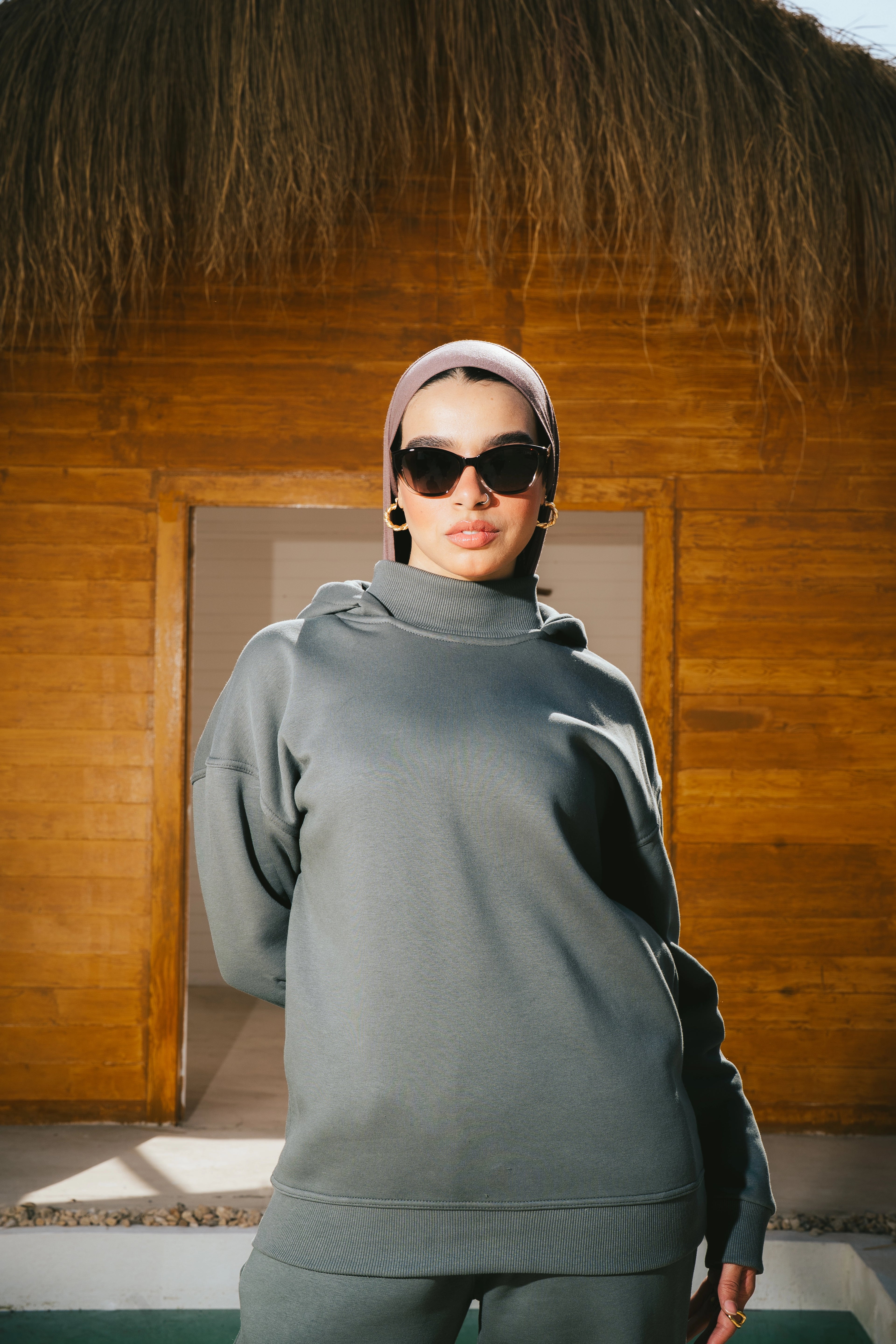 H-Neck Hoodie (Forest Green)